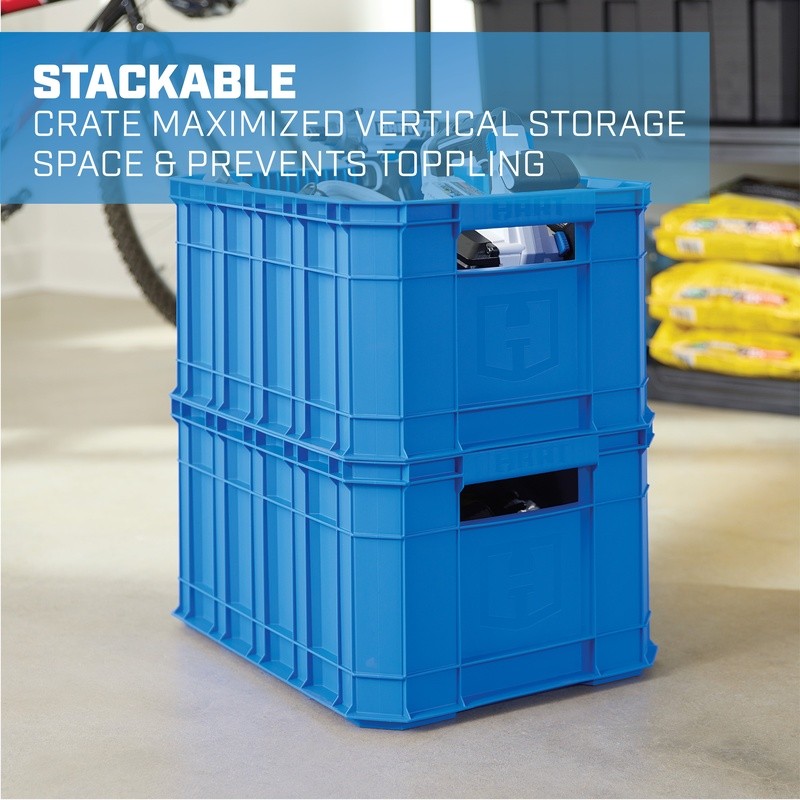 Durable Stackable Plastic Utility Crate W/ Ergonomic Handles Home Storage New