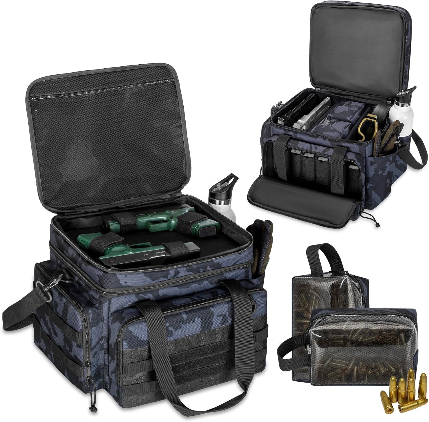 Gun Range Bag for 4 Handguns,Tactical Pistol Range Bag with 2 Ammo Storage Pouch