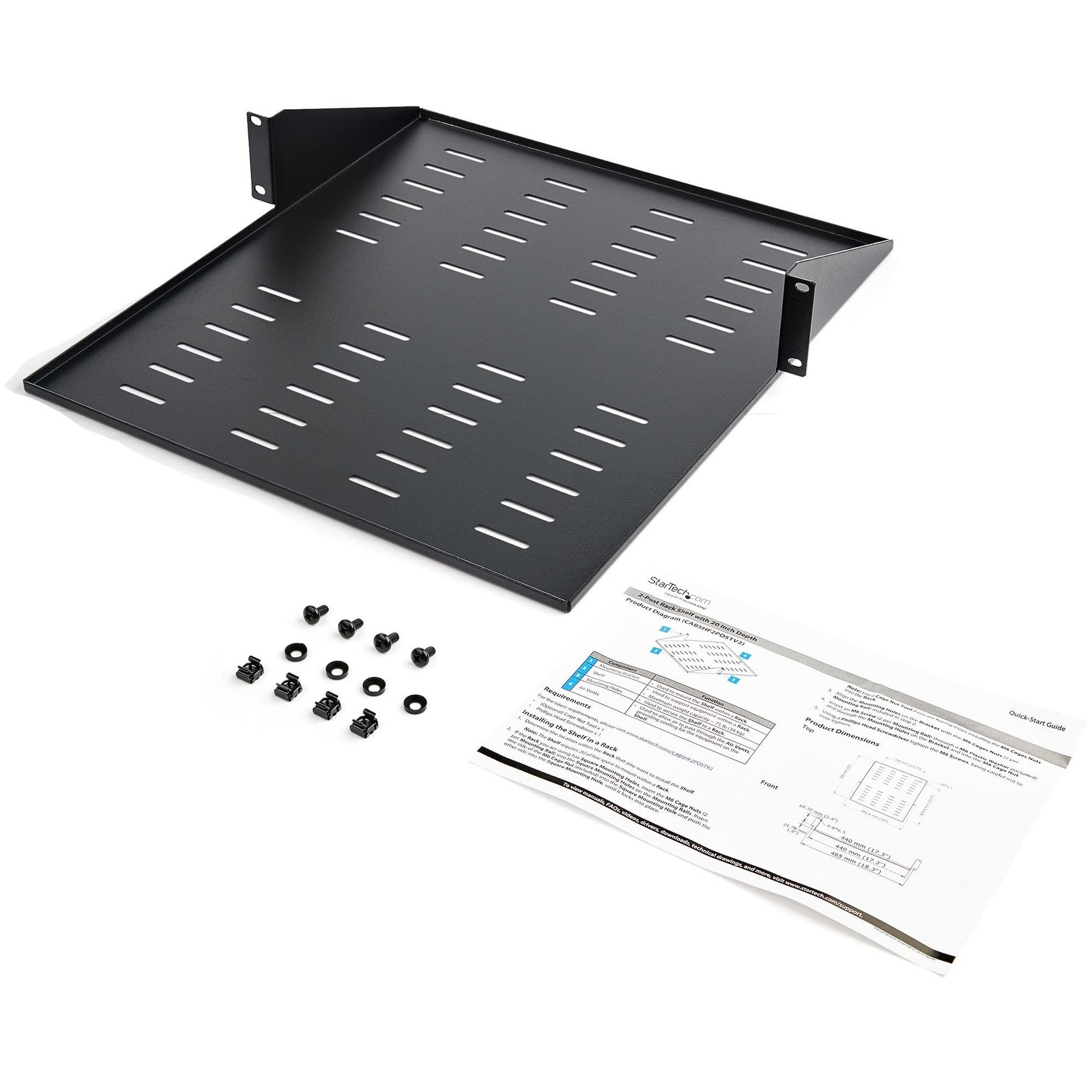 StarTech 2 Post Vented Server Rack Shelf Mount Up to 75 lb. CABSHF2POSTV2