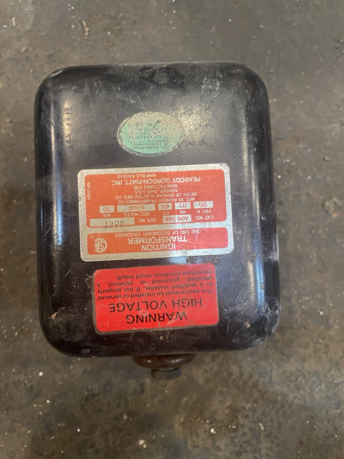 Dongan A06-SA6 Ignition Transformer 120V to 6000V Peabody Gordon-Piatt NOS