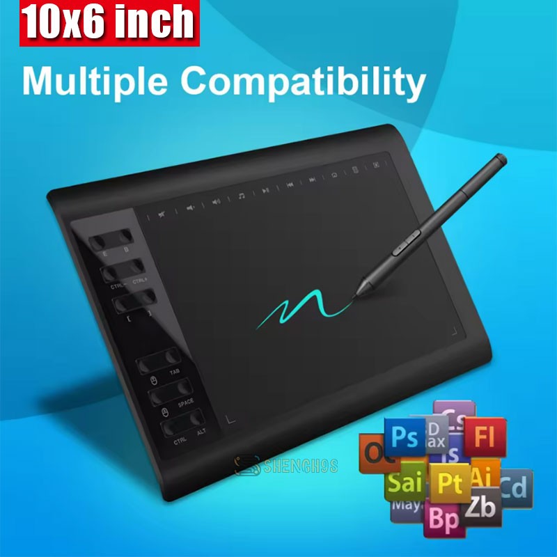 Digital Drawing Tablet with 10×6 Inch Large Active Area Screen, Graphics tablet,