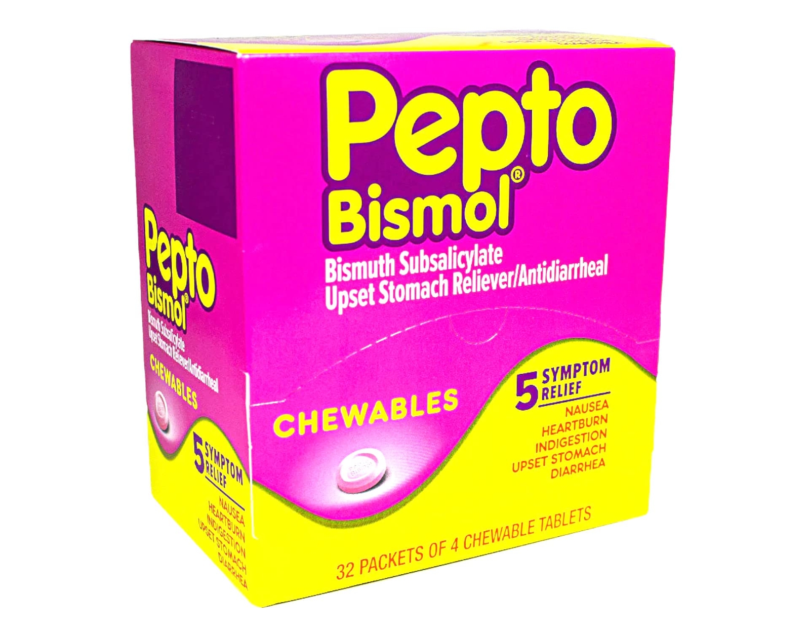 Pepto Bismol Chewables Dispenser - 32 Packs of 4 -1 BOX