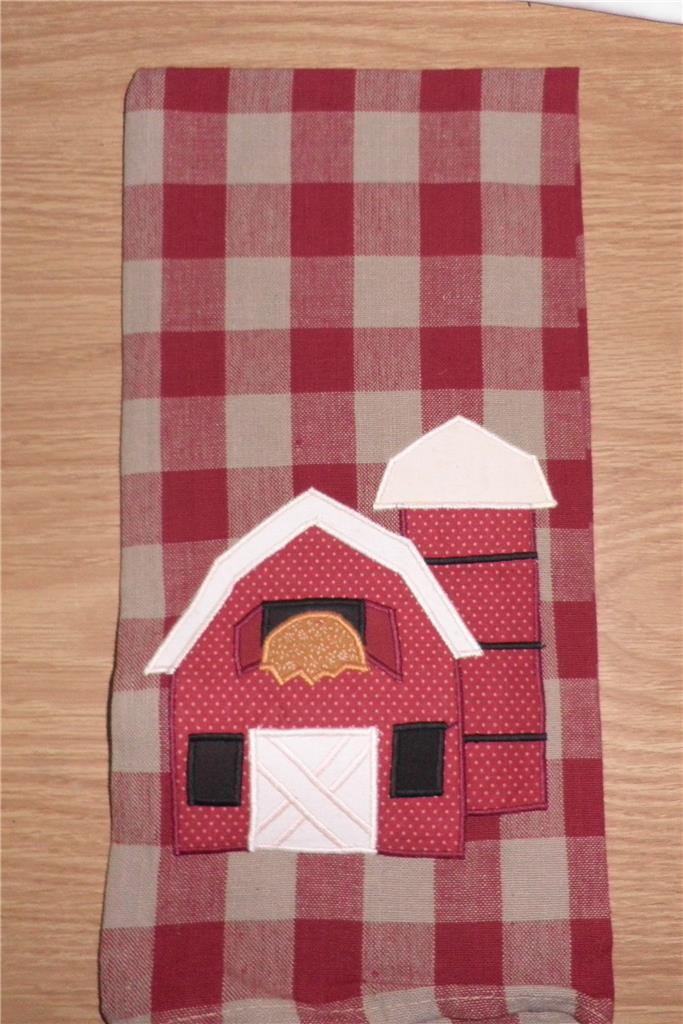 BARN  Guest or KITCHEN TOWEL Red w/ SILO Applique Handmade Hand Made Crafted