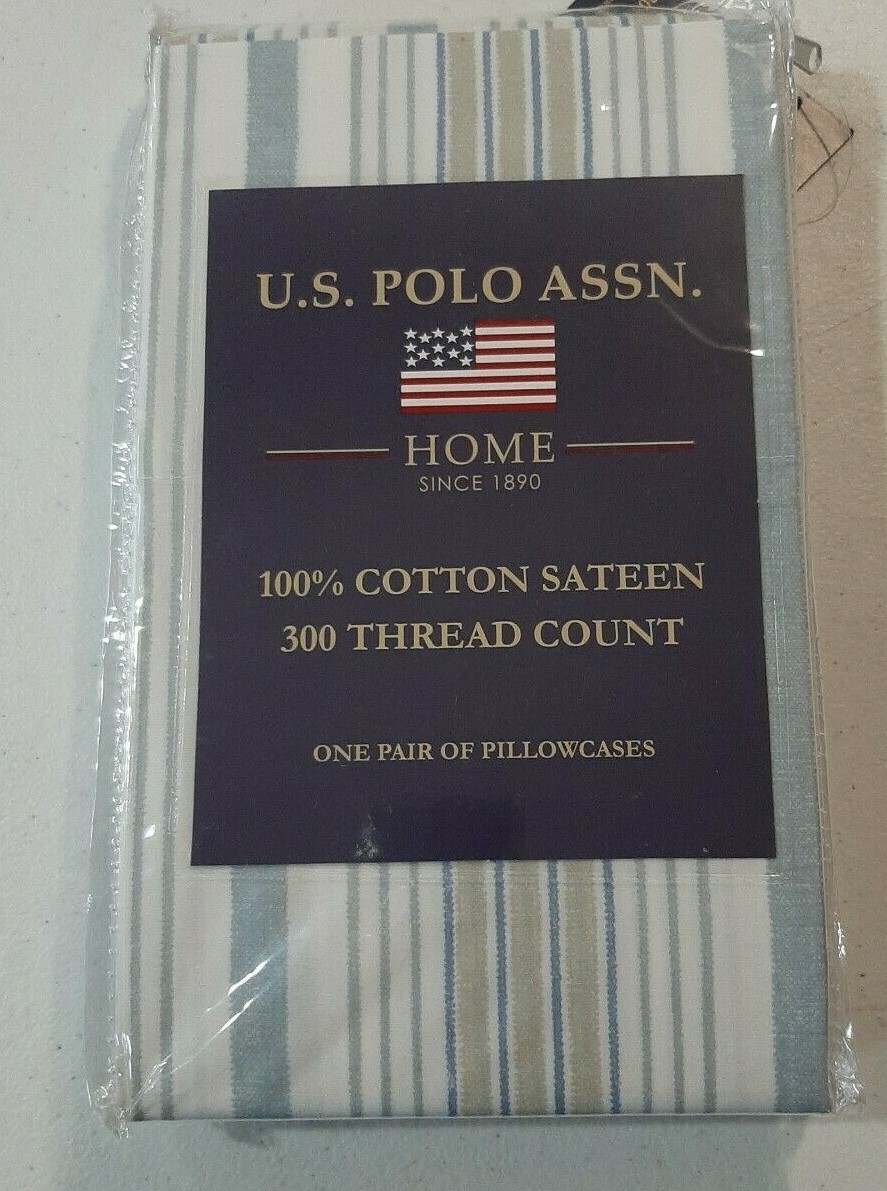 U.S. POLO ASSN. 300 Thread Count King Pillowcases 100% Cotton Sateen
