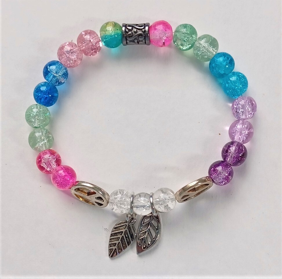 Colorful Glass Crackle Beaded Charm Bracelet