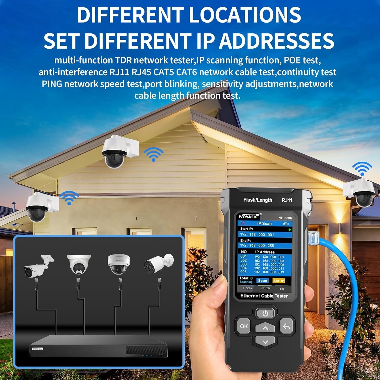 Advanced Ethernet Cable Tester TDR PoE Ping Scan Port Flash Network Speed