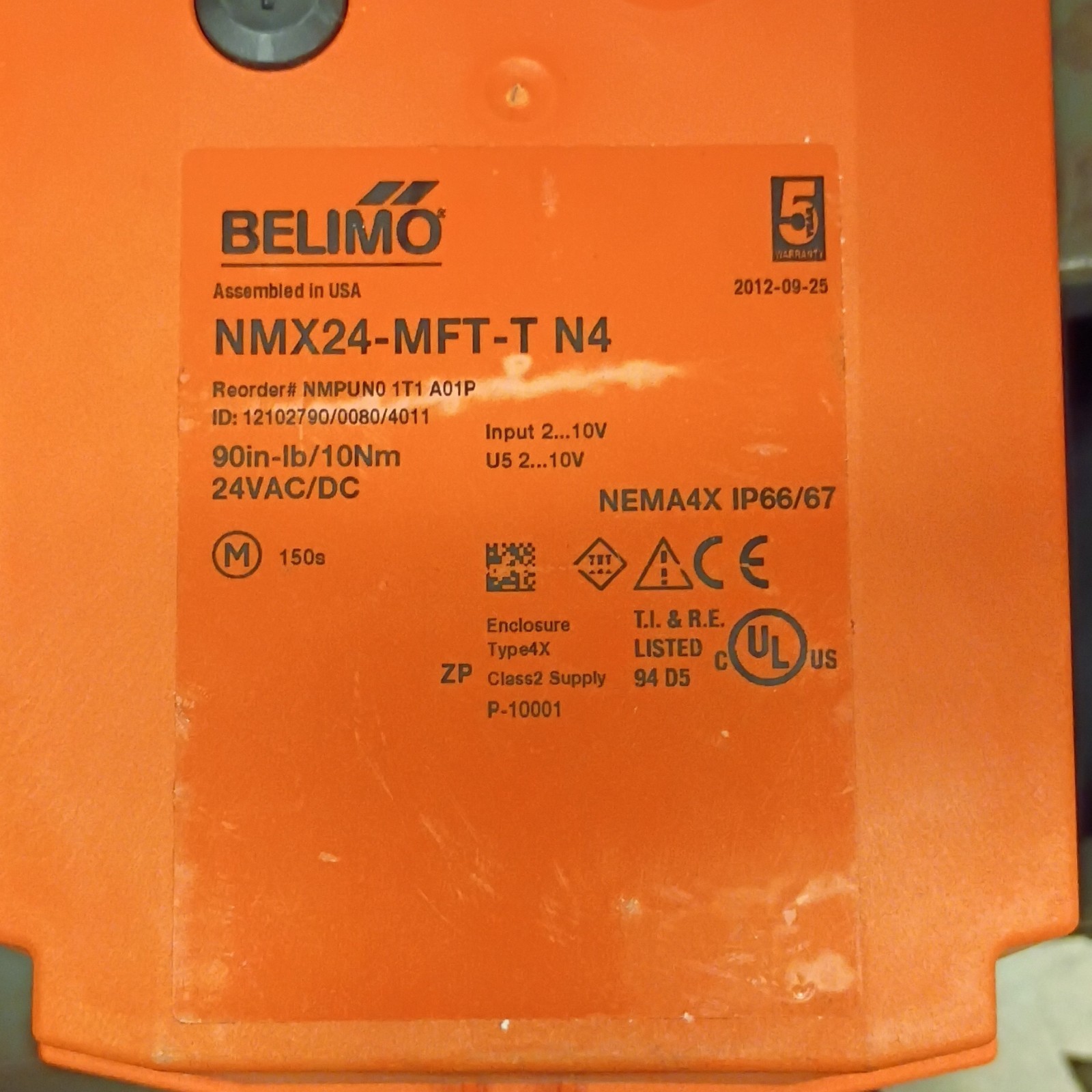 Belimo NMX24-MFT-T N4 Damper Actuator 24 VAC/DC NEMA4X IP66/67 Corded Electric