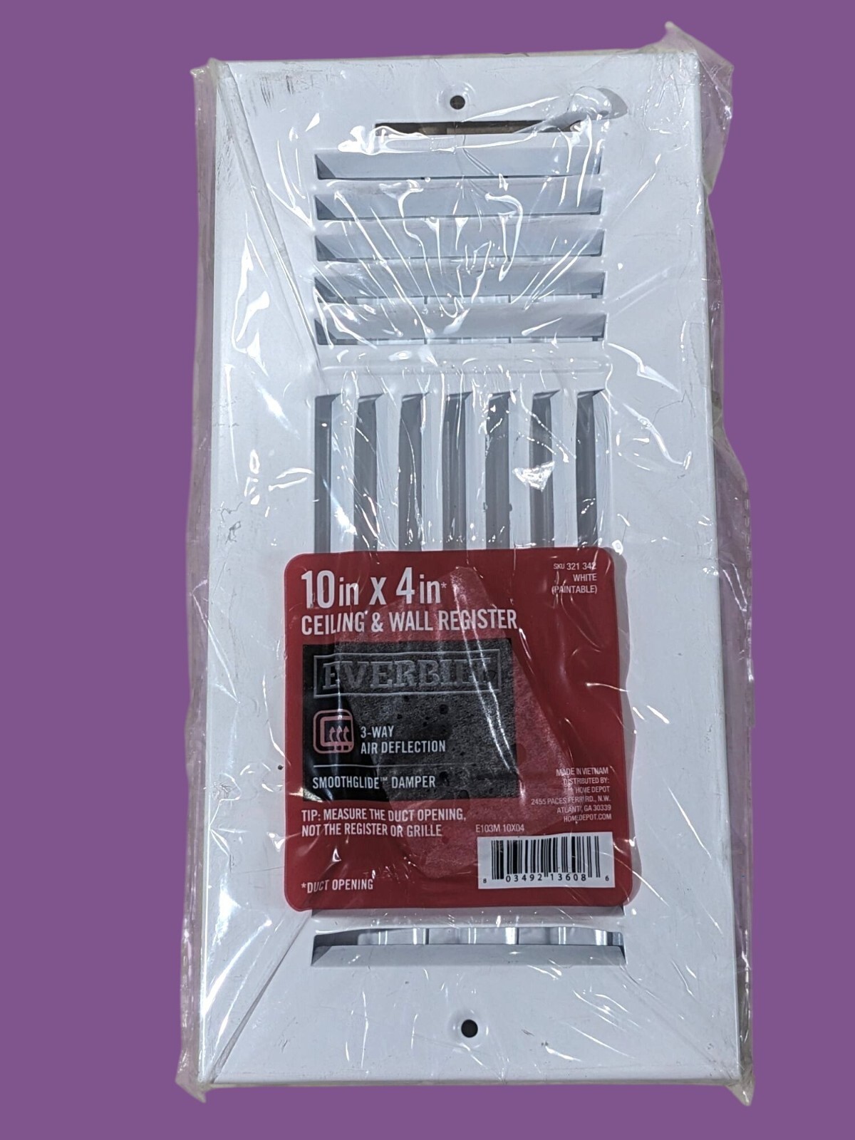 10" X 4" Everbilt Ceiling & Wall 3-Way Register Smoothglide Damper