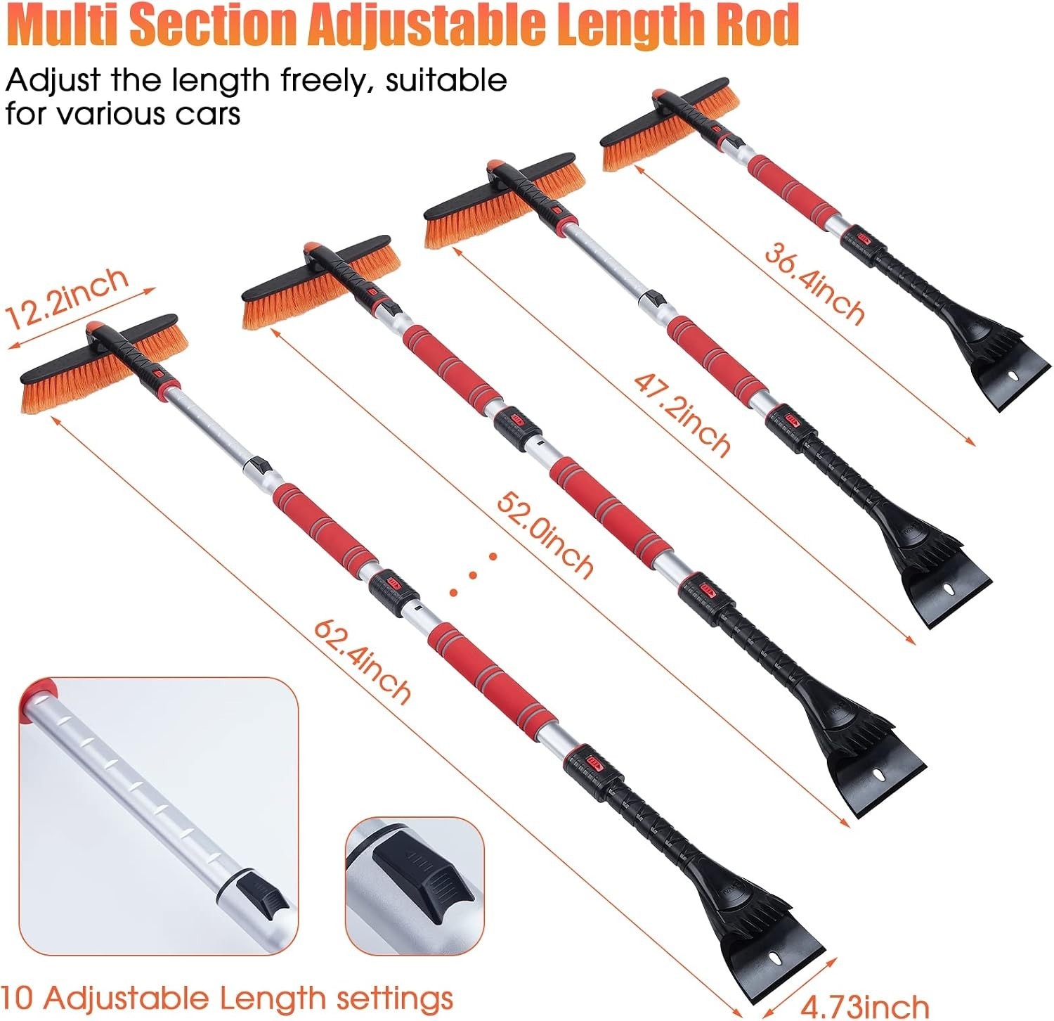 62.4" - Ice Scrapers for Car Windshield, 360°Pivoting Brush Head, Comfortable...