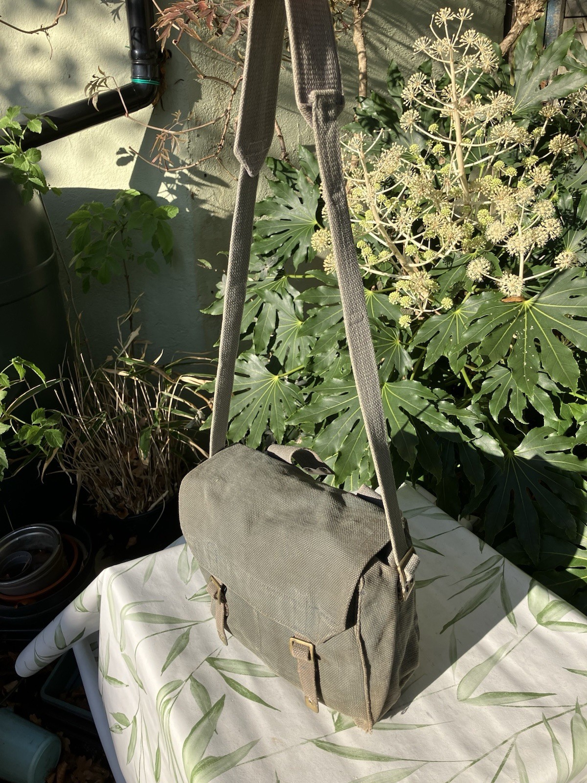 British RAF 37 Pattern Small Pack & Shoulder Strap Satchel Bag Grey Webbing 1952