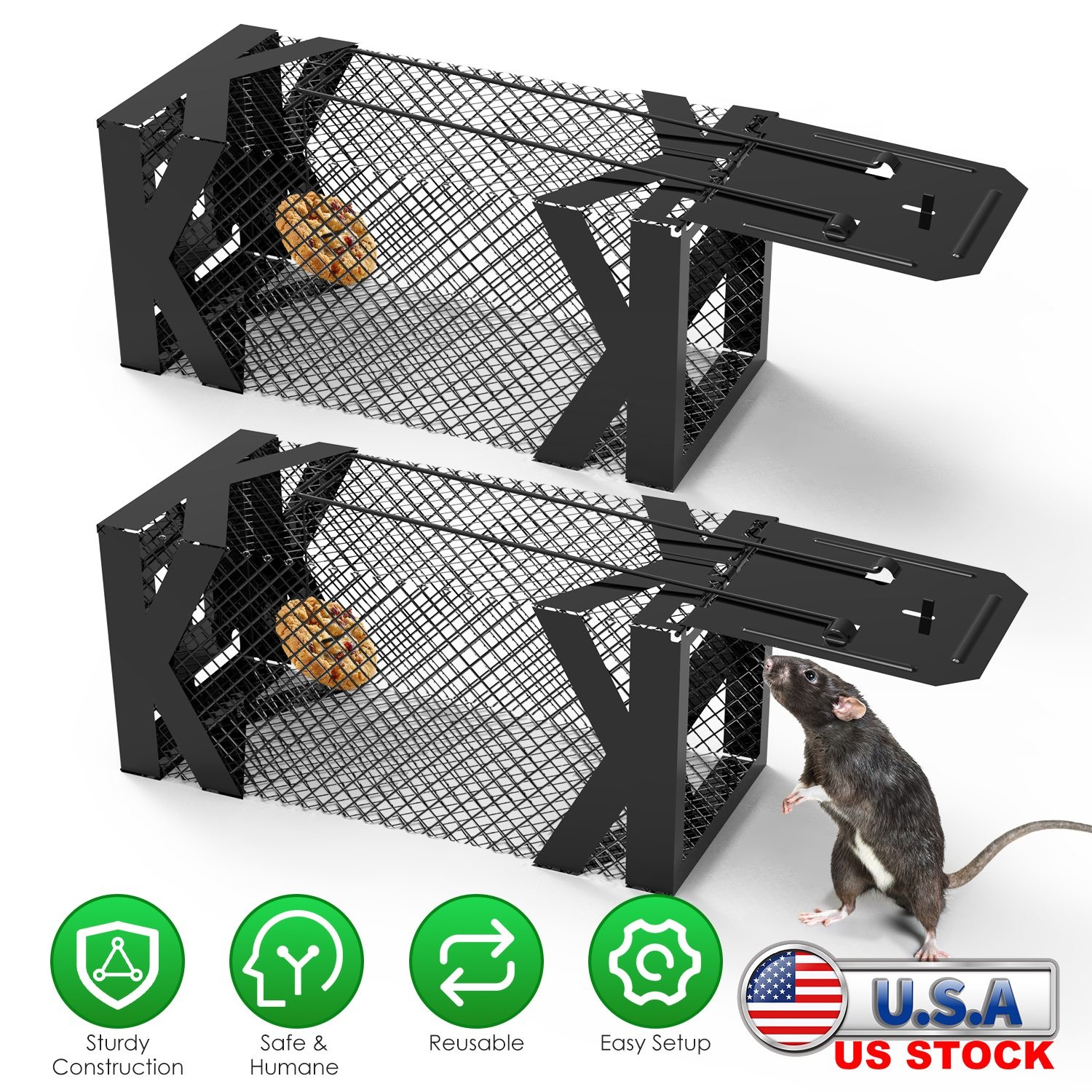 2Pcs Humane Rat Trap Chipmunk Rodent Mouse Squirrel Trap Small Live Animal