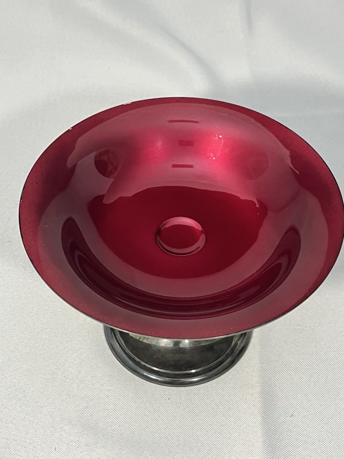 Reed & Barton 141 Red Enamel on Silverplate Footed Compote Dish