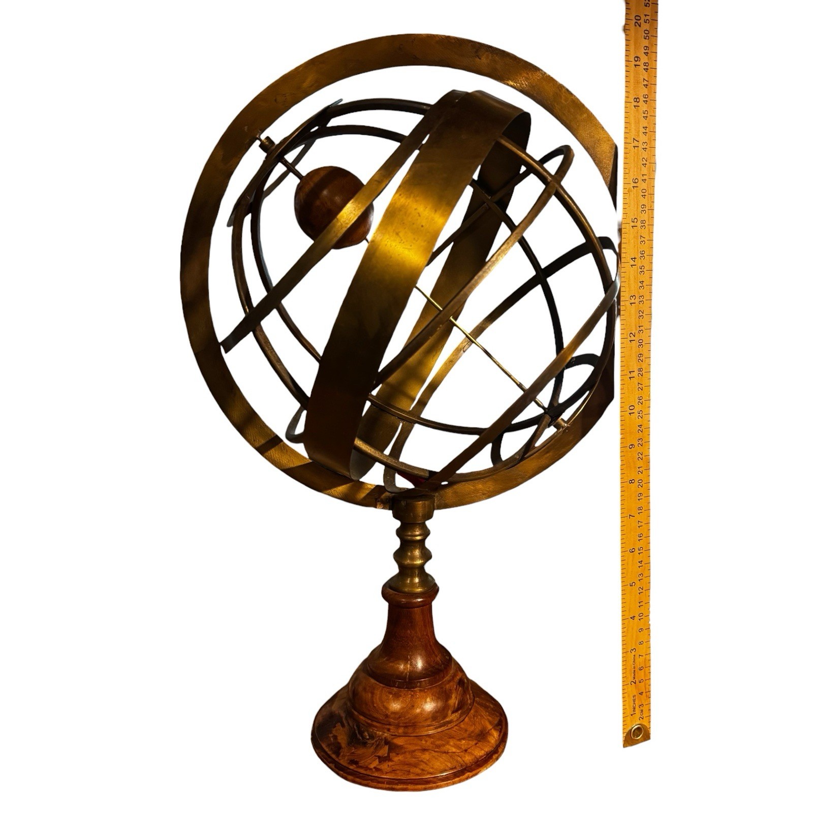 Large VTG Brass Wood Armillary Sphere Globe 20” Celestial Sculpture Library
