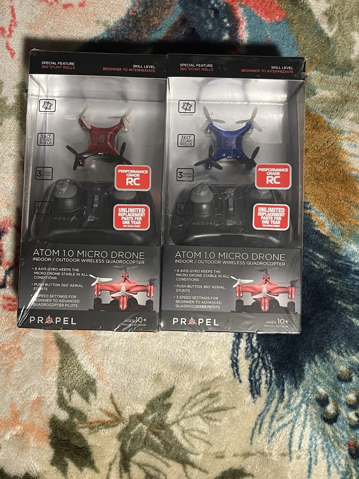 Propel Atom 1.0 Micro Quadcopter Drone 360 Stunt Rolls 2-Pack Red/Blue