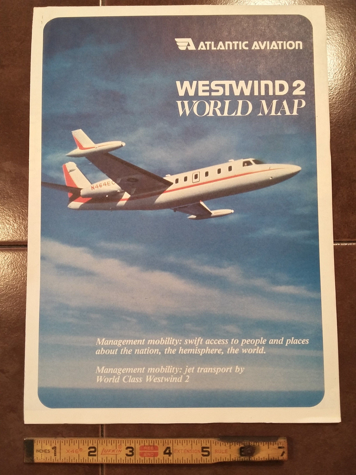Original Atlantic Aviation Westwind 2 World Map Sales Brochure