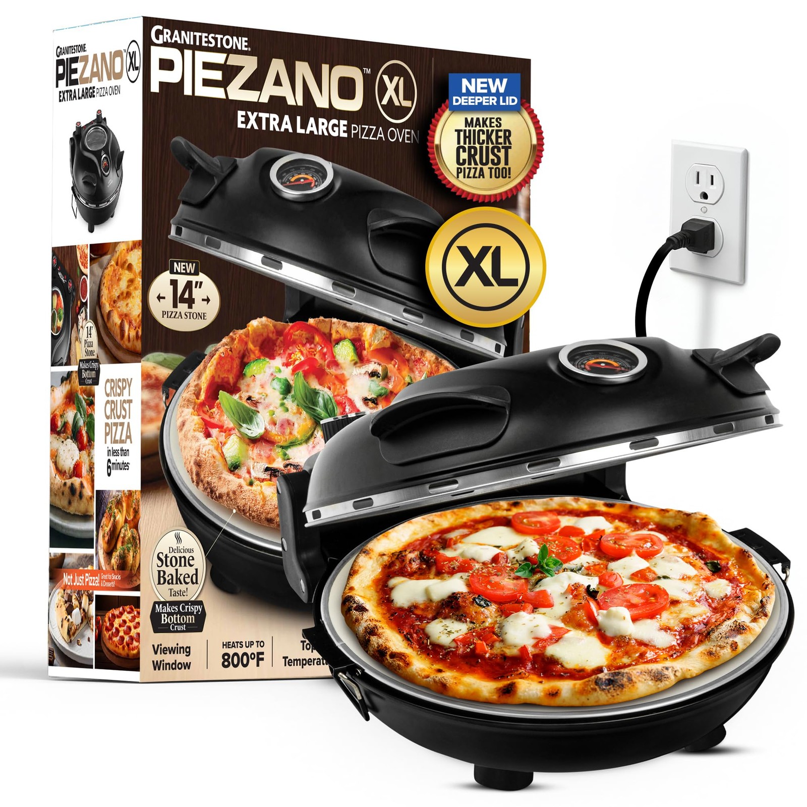 XL 14 Inch Extra Large Crispy Crust Pizza Oven – Family Sized Electric Pizza ...