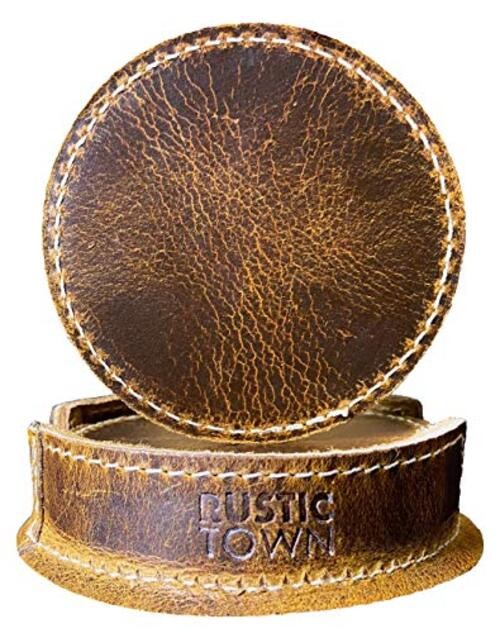 Leather Coasters for Drinks - Cup Coasters Coffee Table Kitchen Table Brown