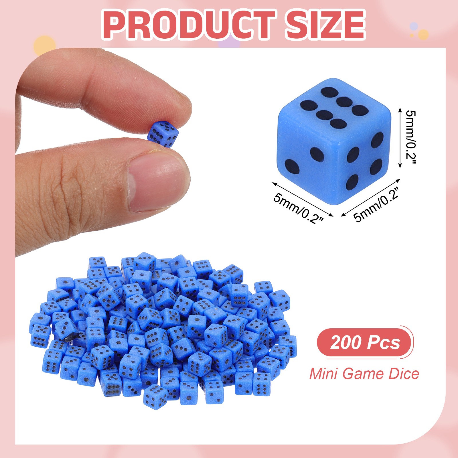 200Pcs Mini Acrylic Polyhedral Dice 5mm 6 Sided Square Corner Dice, Blue