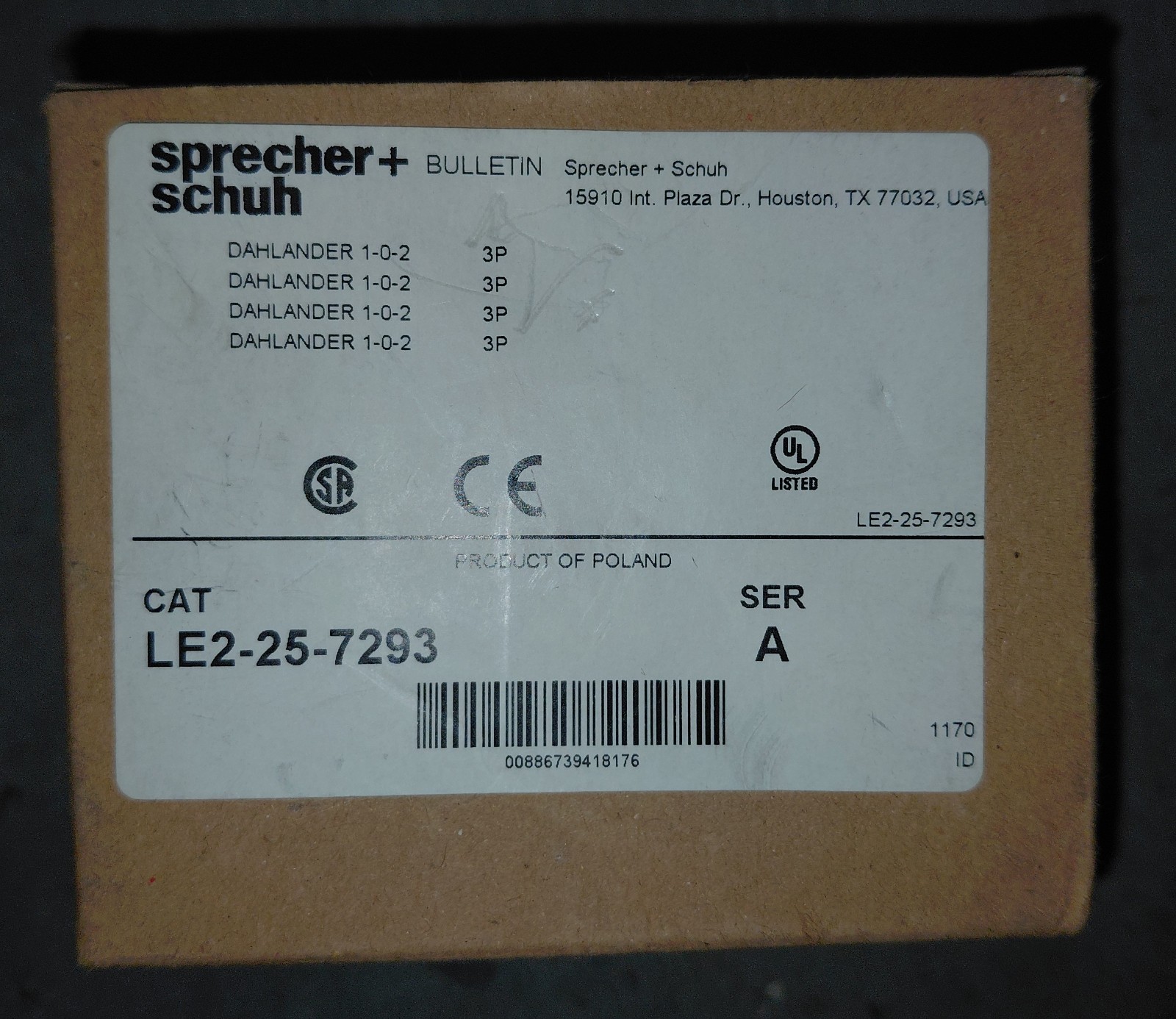 Sprecher Schuh LE2-25-7293 3-Pole Rotary Cam Switch