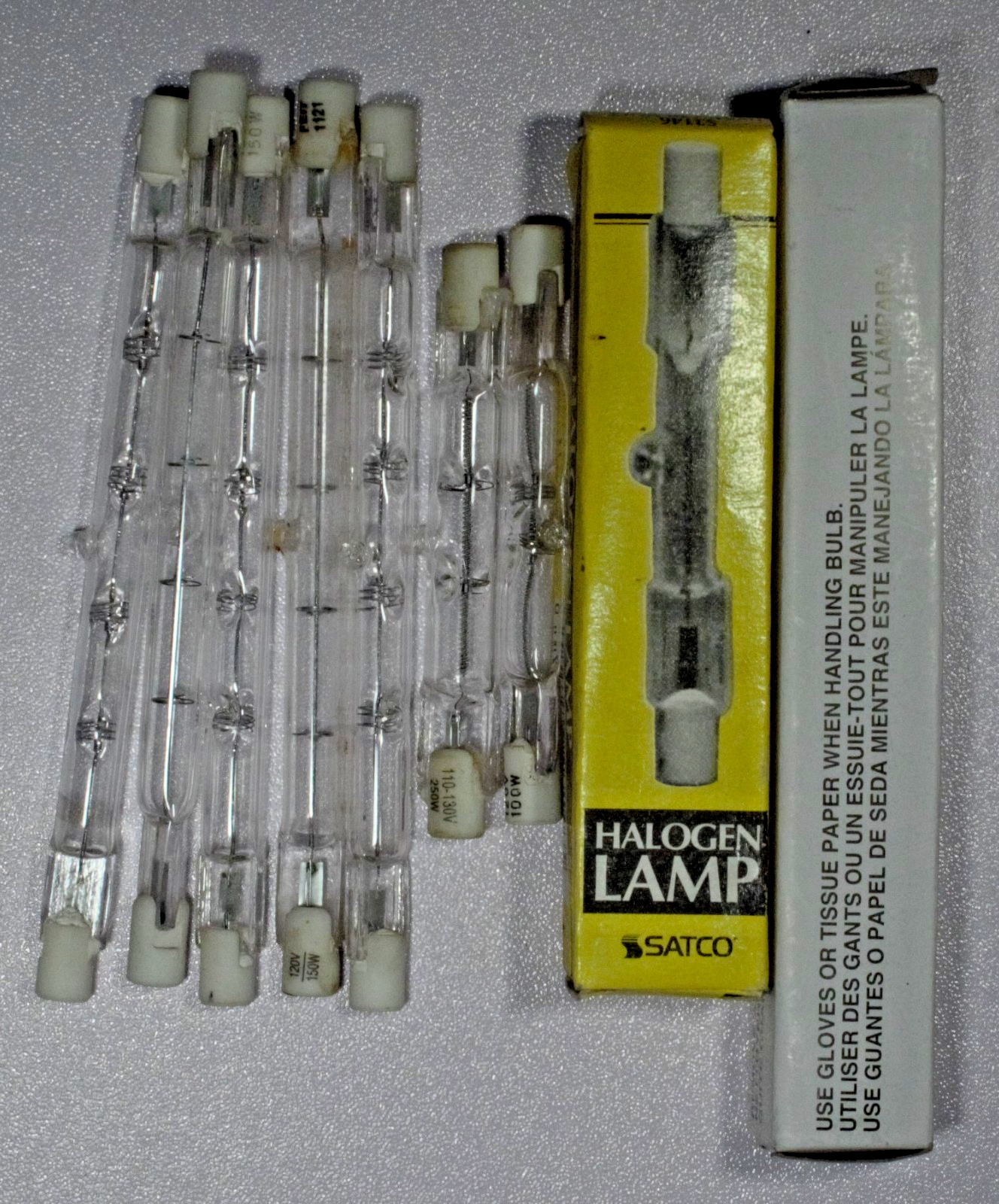 Lot of 9 Work/Security Light Halogen T3, RSC Base, 5 150w, 1 250w, 1 100w, 1 500