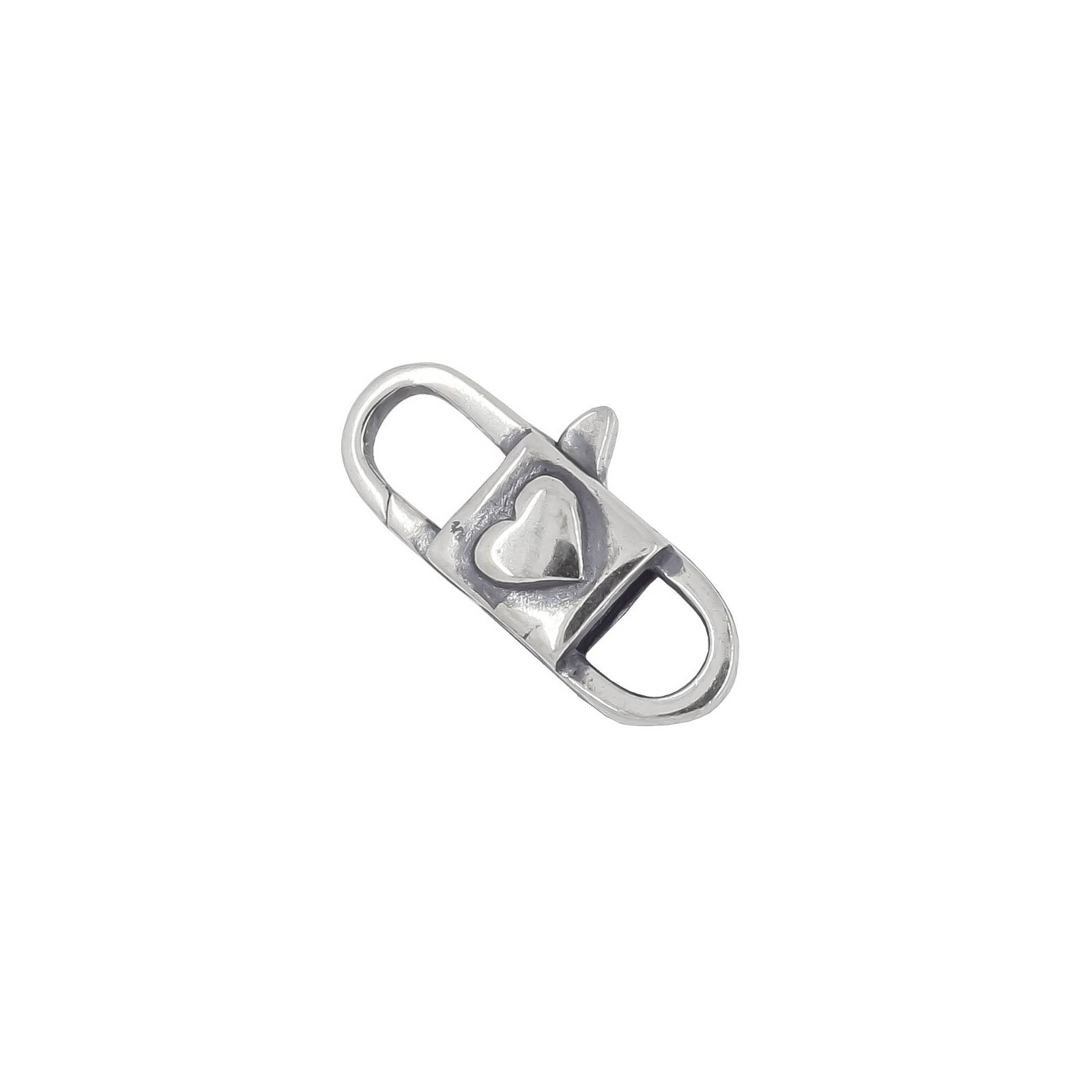 Sterling Silver Small Love Heart Rectangle Lobster Spring Clasp #51716