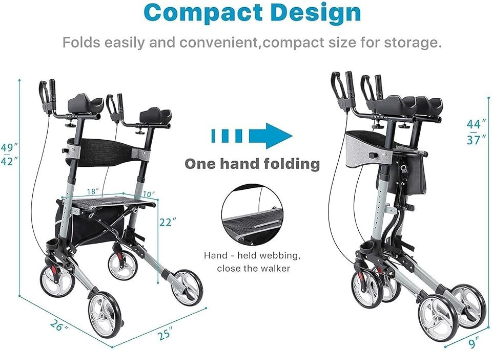BlessReach Rolling Walkers for Seniors Four Wheel Walker Rollator Walker Easy