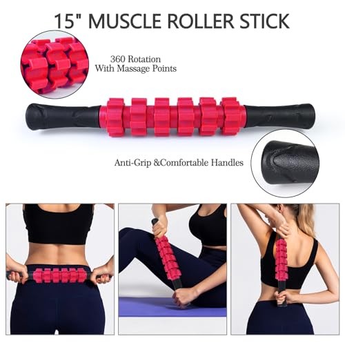 5 in 1 Foam Roller Set, Trigger Point Foam Roller Patented, Massage Rose Red