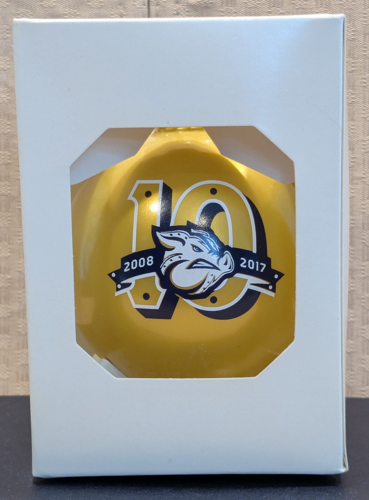 2008-2017 10th Year Anniversary Ornament LEHIGH VALLEY IRON PIGS Gold & Blue-NEW