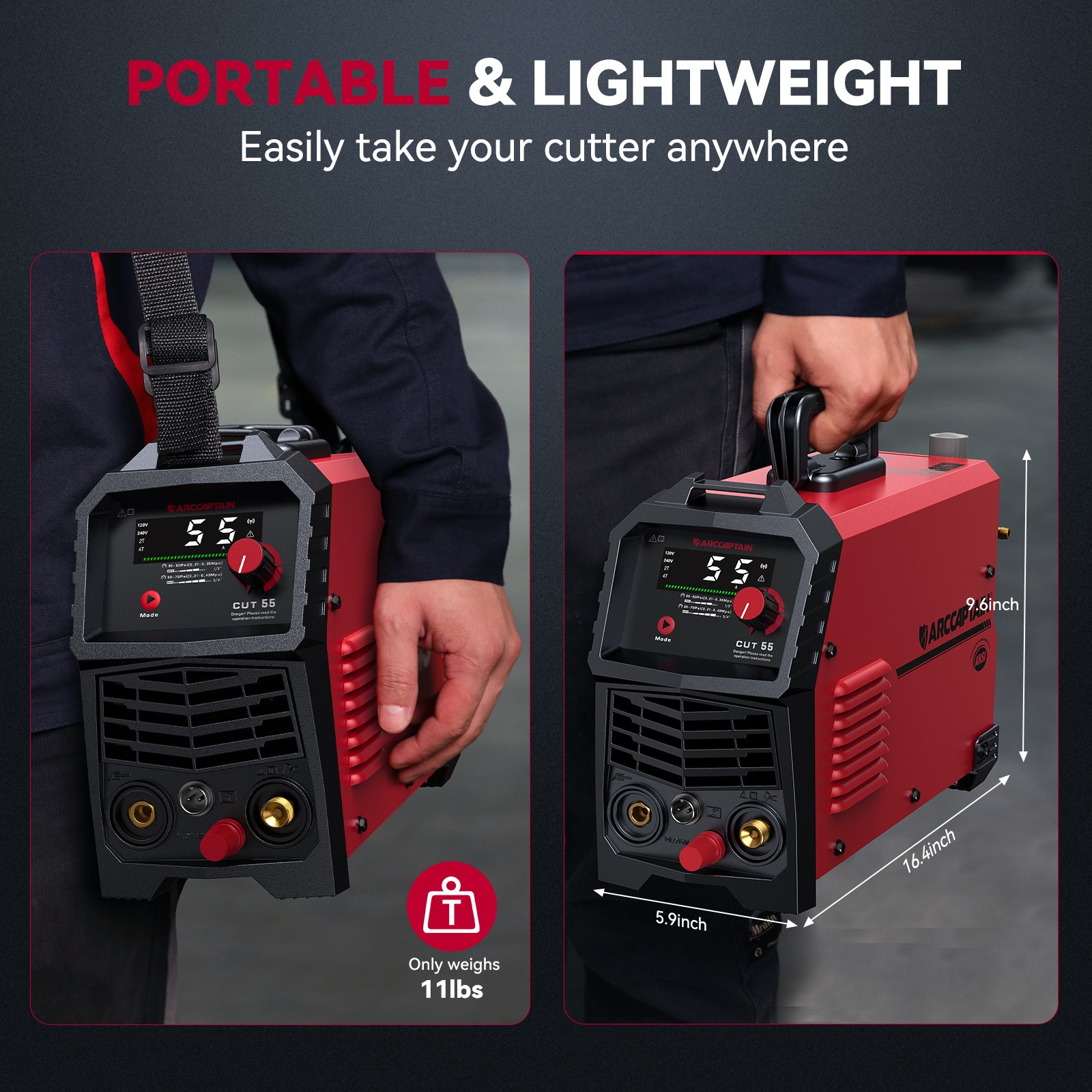 ARCCAPTAIN 55Amp Non-Touch Pilot Arc Plasma Cutter LED Display & Welding Helmet