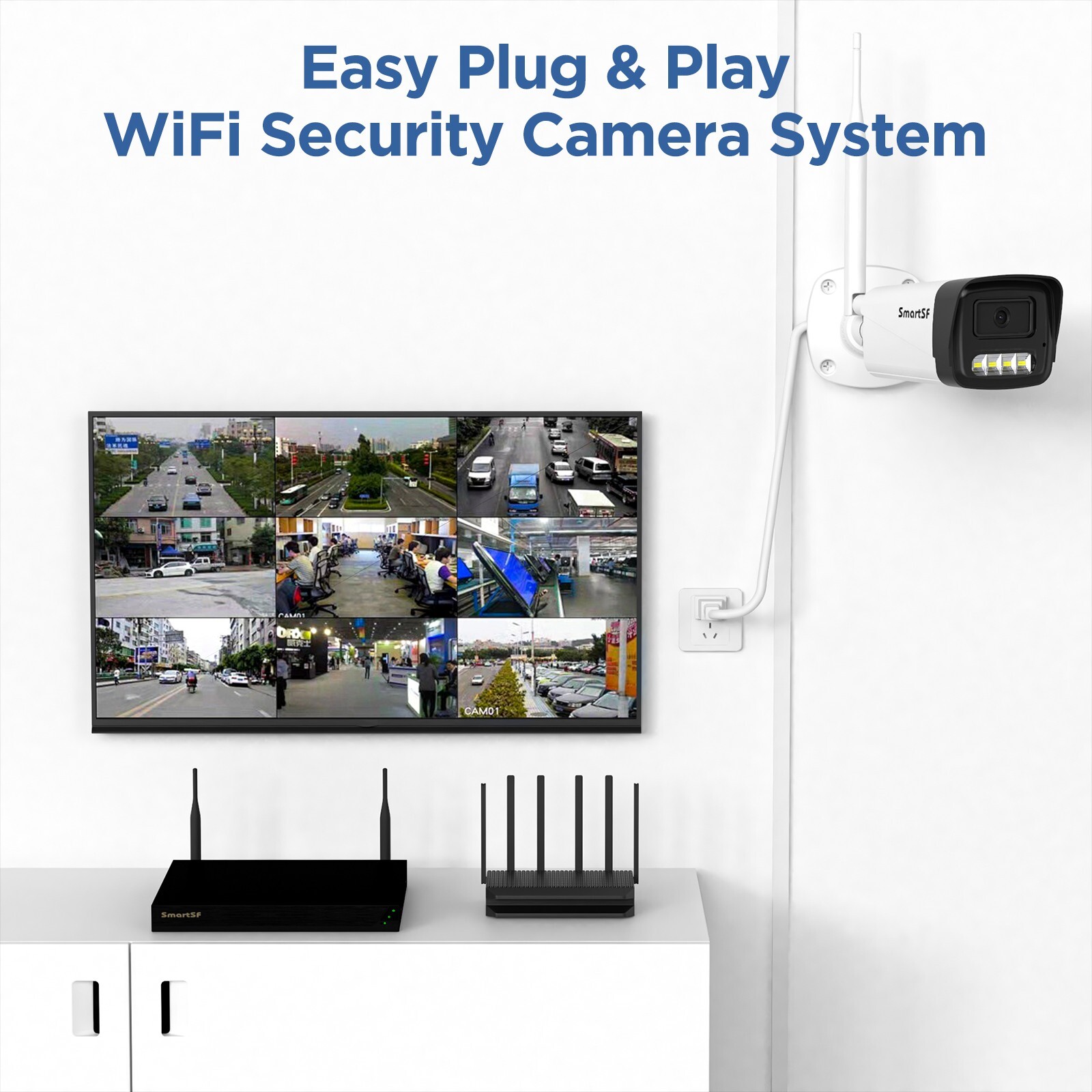 Wireless Security Camera System, 10CH Wireless NVR System with 6pcs HD 3MP cam