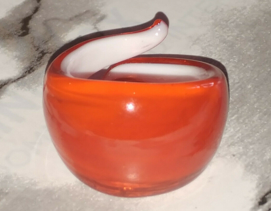 New Red Wrap Around Hand-Crafted Lampwork Glass Wide Band Ring Size 7.5-8