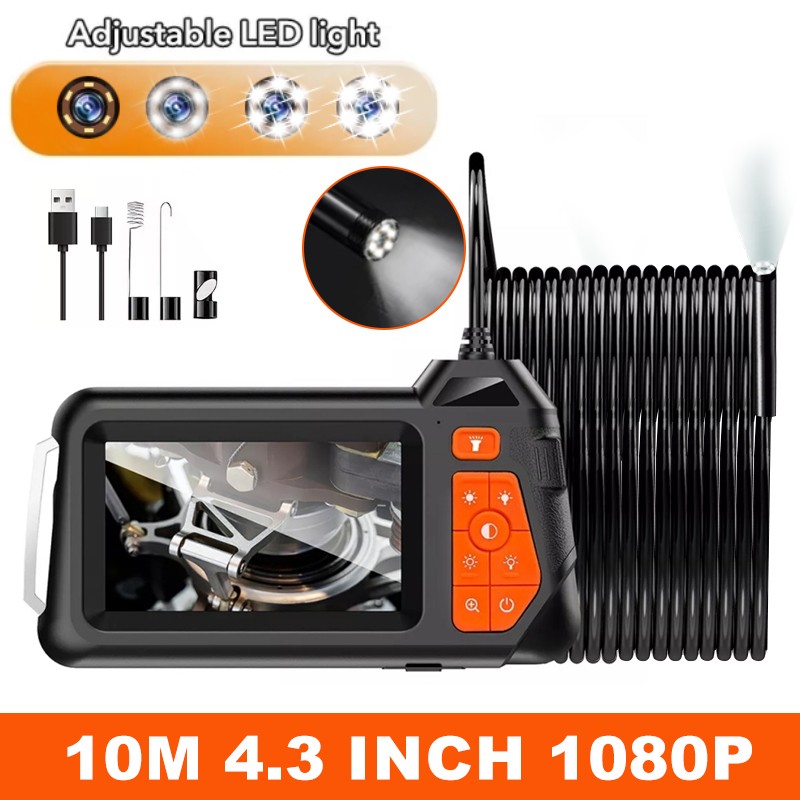 Industrial HD 1080P Endoscope Camera 4.3" IPS Pipe Inspection Waterproof Tool