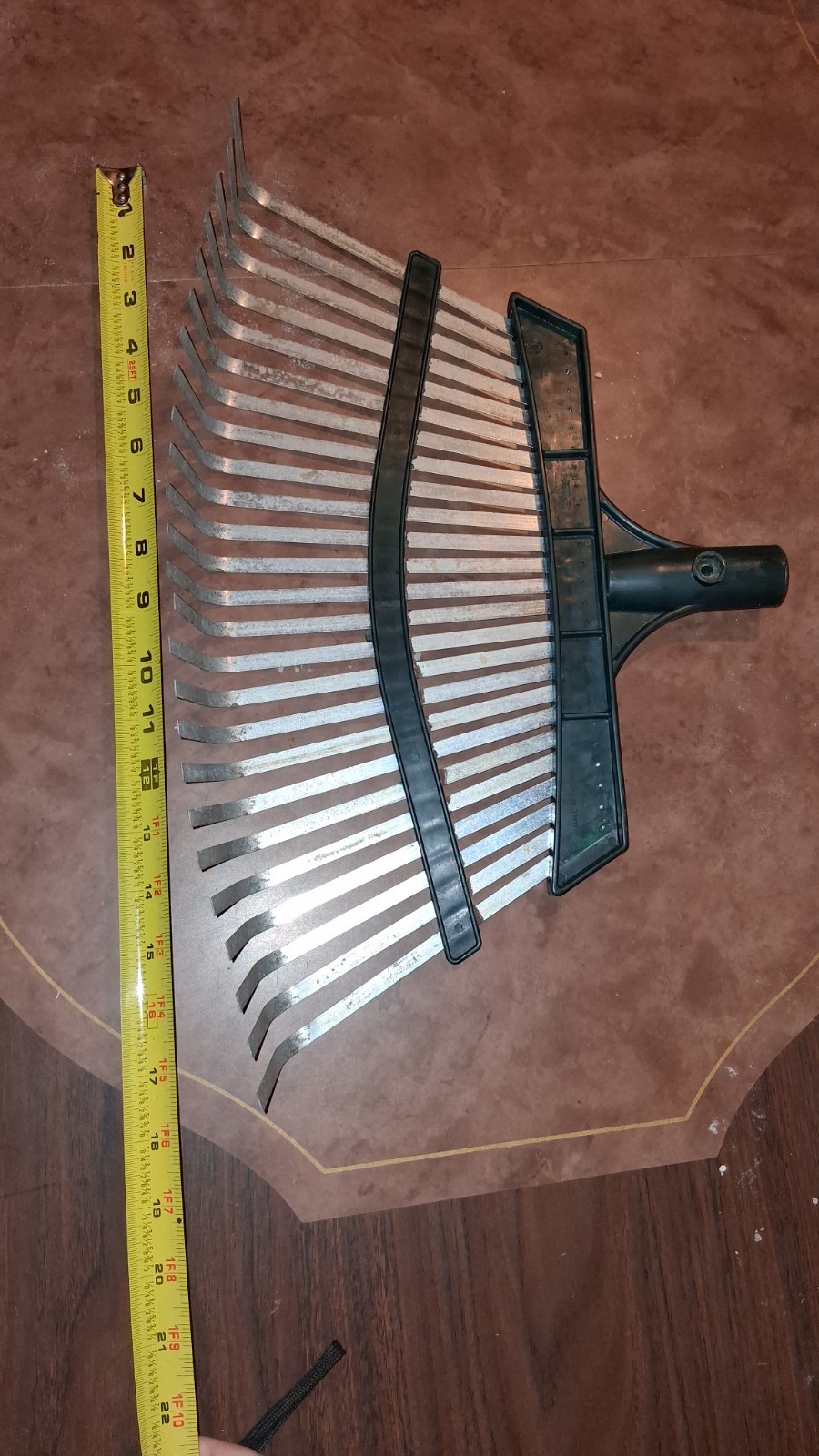 Lawn/Leaf Rake Head Attachment w/ Steel Tines, Green Plastic, Silver