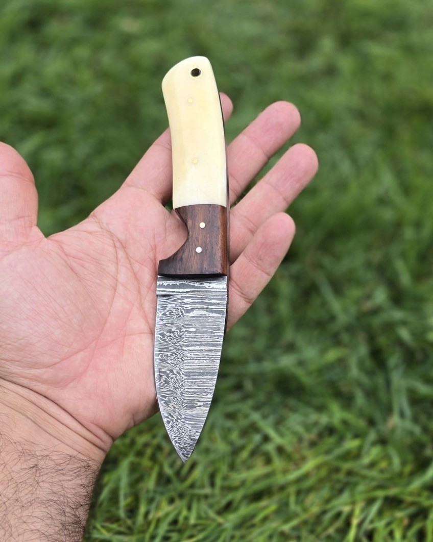 Handmade Damascus Fix Blade Skinner Knife - Outdoor Tactical Hunting Survival