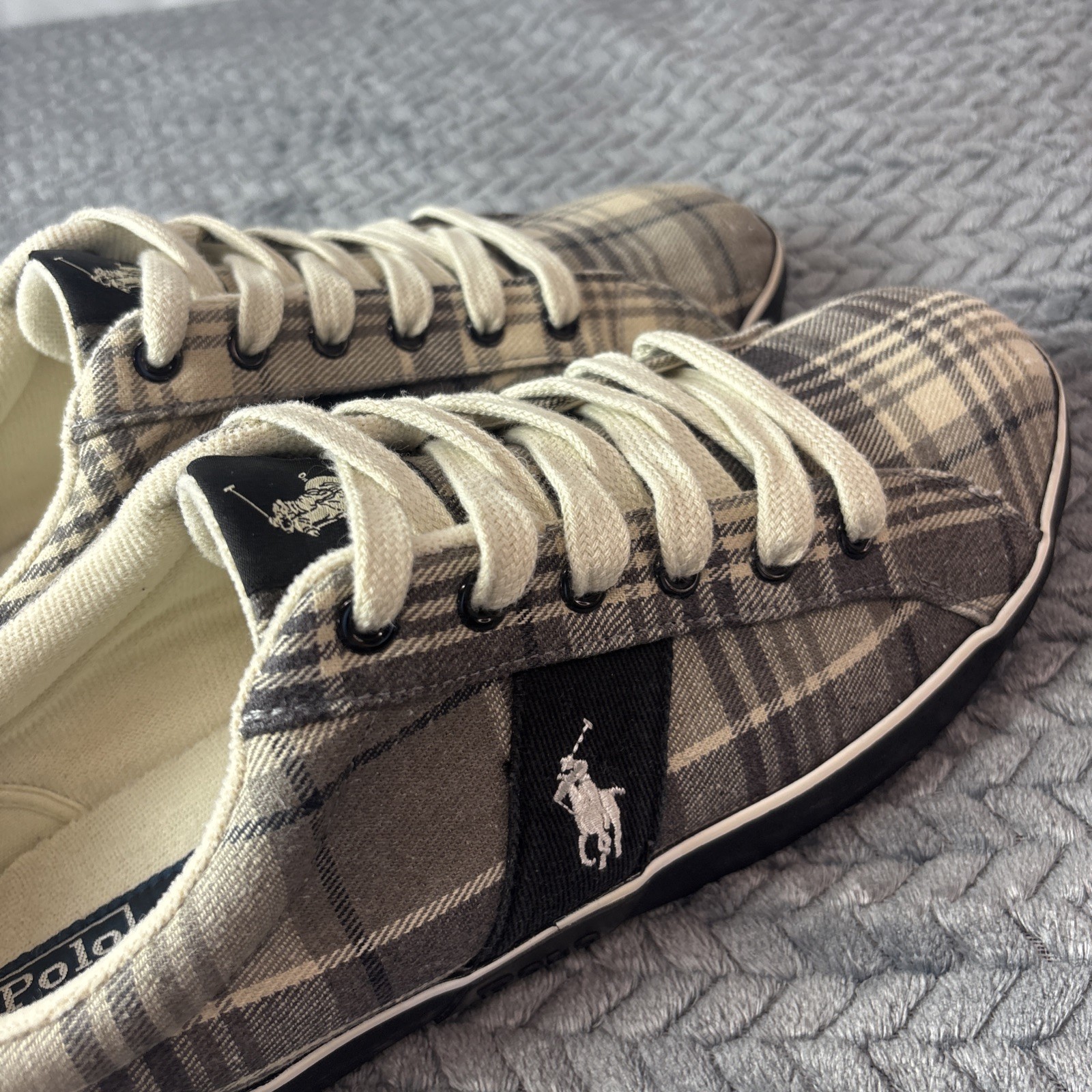Men’s Polo Ralph Lauren Giles Plaid Canvas Sneakers Pony Logo Size 13 D