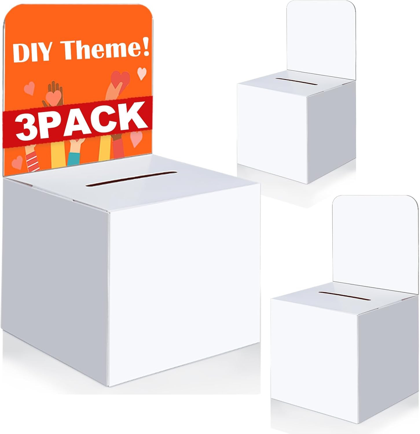 VOISEN Raffle Box,3 Pcs Raffle Boxes with Slot,Cardboard Ballot Boxes and Remova