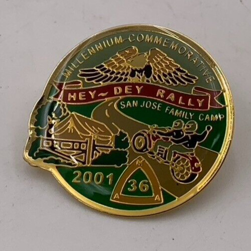 VTG Hey Dey Rally San Jose 2001 Motorcycle Riders Button Harley Brass Pin AMA