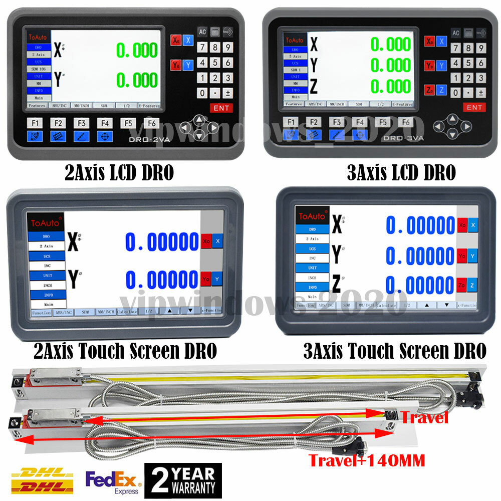 ToAuto LCD Digital Readout DRO Display 1um/5um Linear Scale Glass 100MM-2000MM