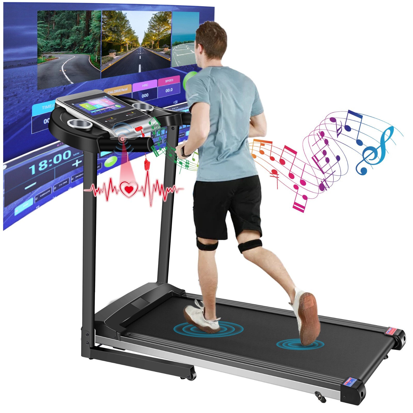 Folding 3.25HP Treadmills for Home Gym Treadmill with Large 10"HD TV Touchscree