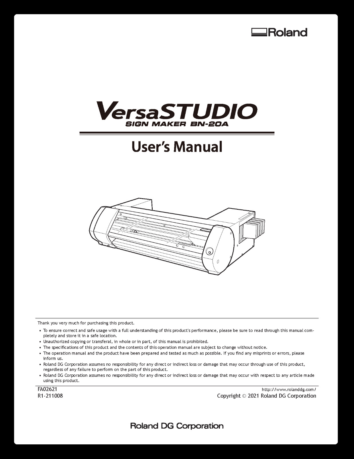 Roland BN-20A Versa Studio User Guide Instructions Manual: Coil Bound 120 Pages