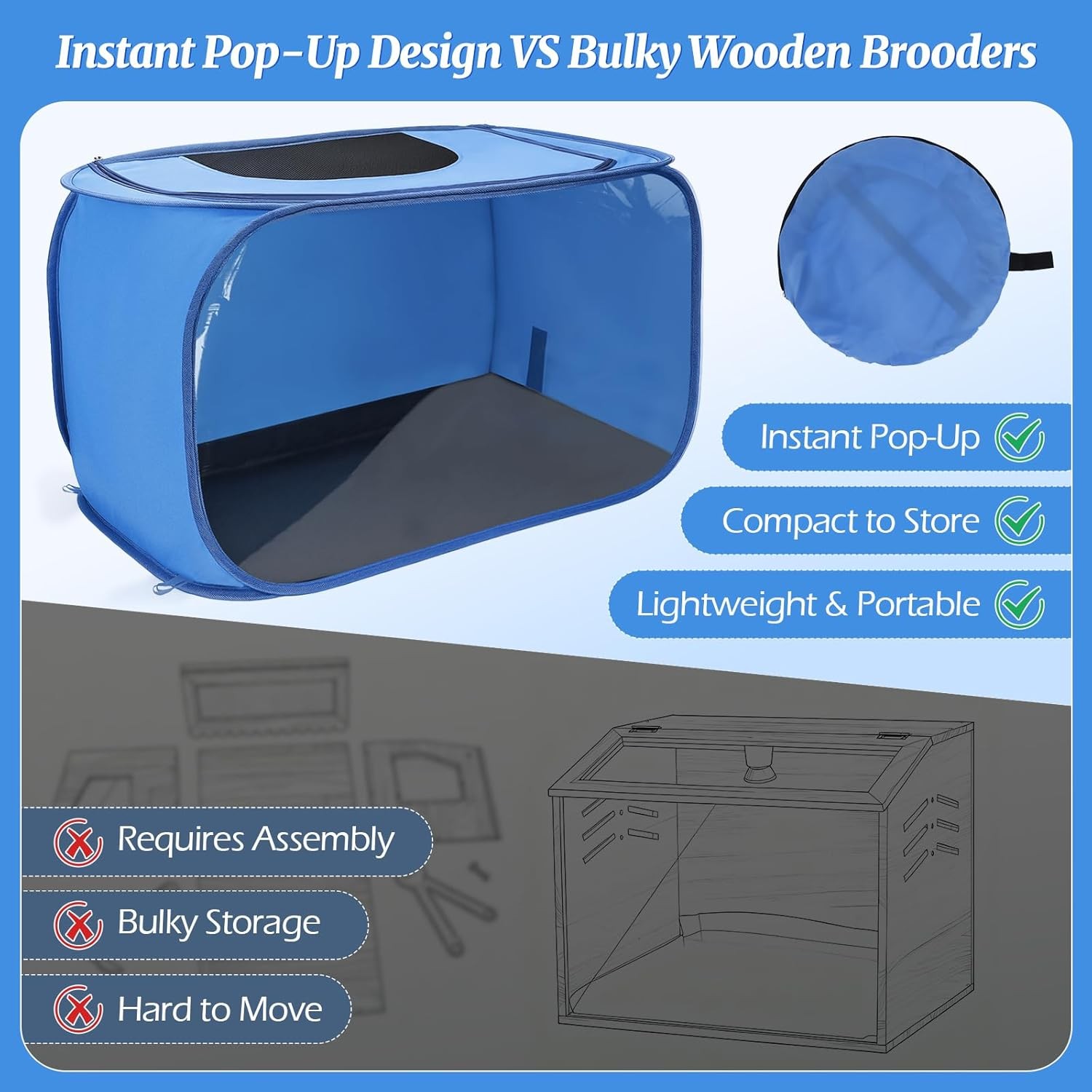 Portable Foldable Chick Brooder Kit with Clear Window for Easy Viewing