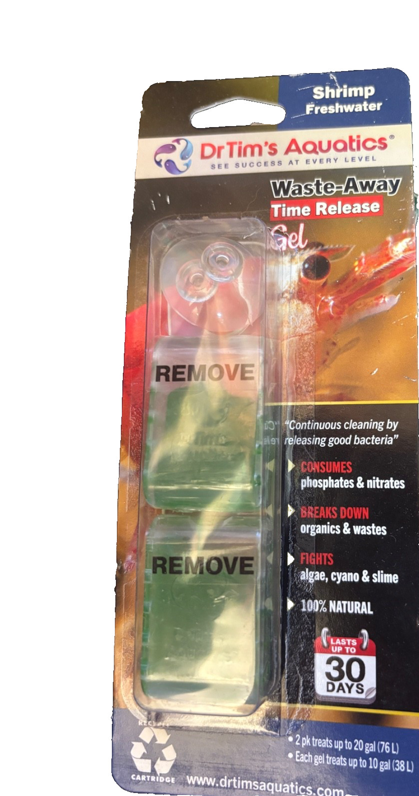 Dr Tims Aquatics Shrimp Freshwater Waste Away Time Release Gel 2 Pk up to 20 Gal