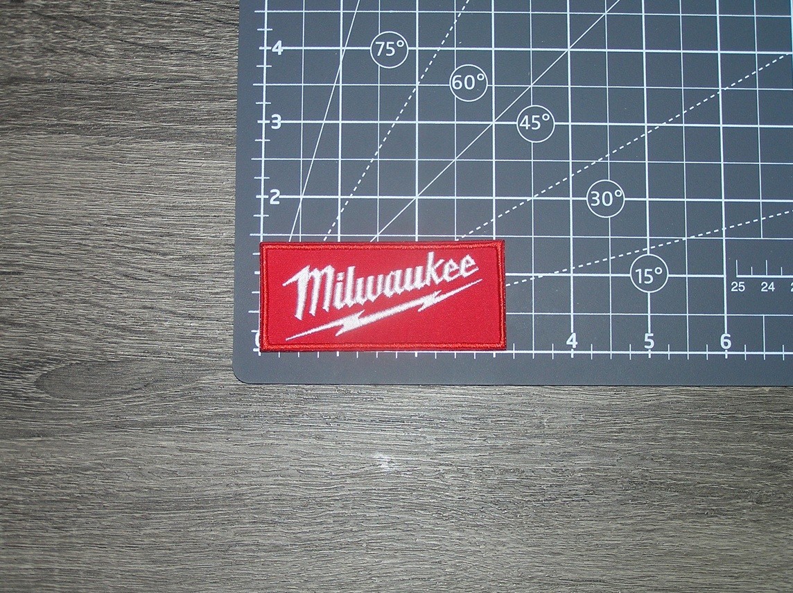 Milwaukee Tools Red Embroidered Iron On Patch 3" x 1.5"