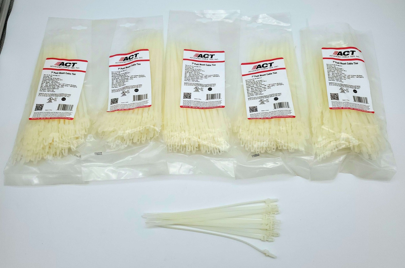 500x Cable Ties Push Mount 7" Natural Nylon 50lb Tensile Strength ACT AL-07-50-9