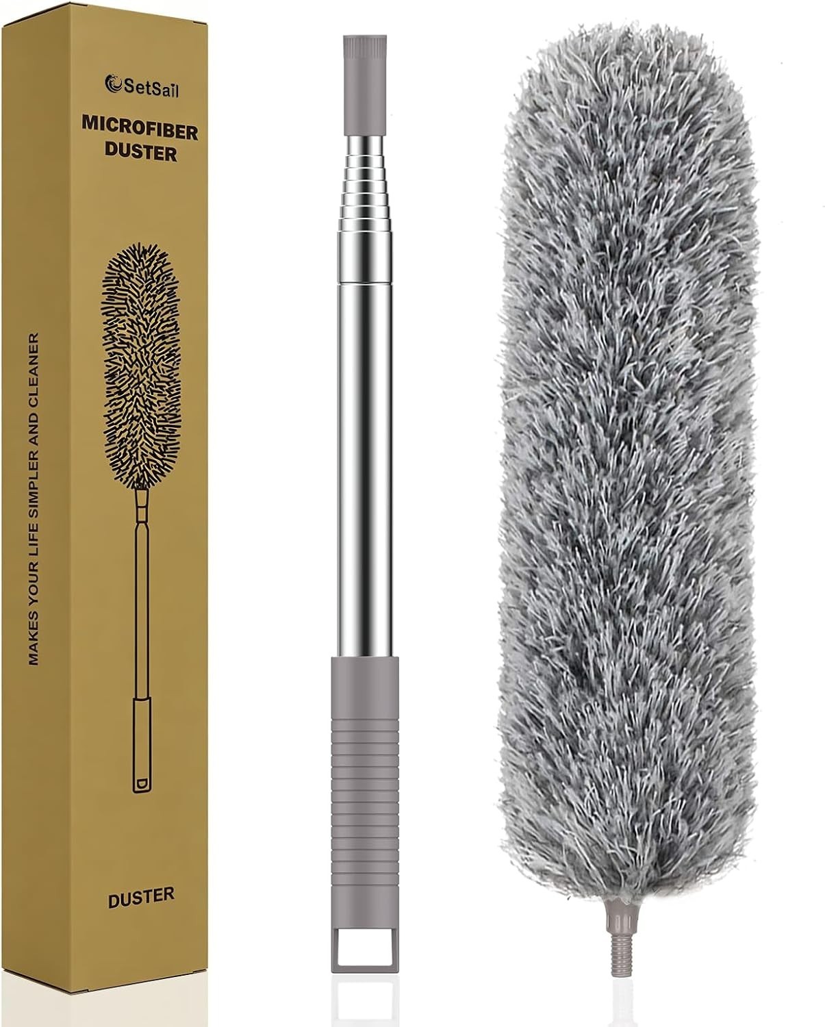 Washable Extra-Long Duster with Electrostatic Microfiber Head for High Dusting