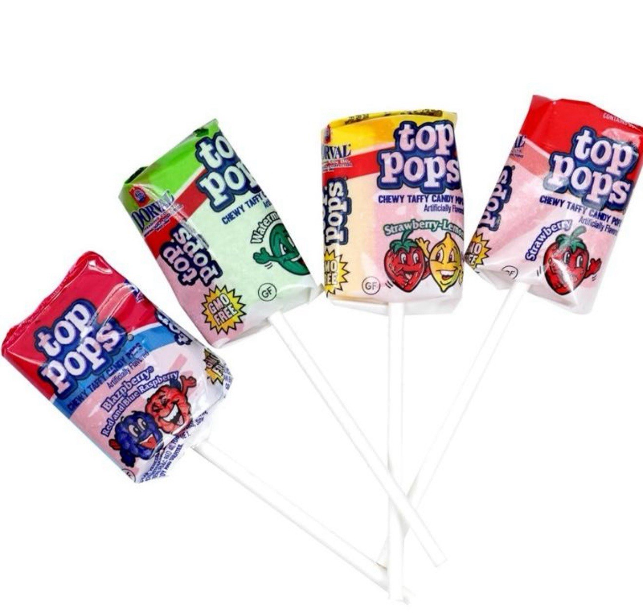 Dorval Top Pops Variety Flavor Chewy Taffy Candy Pops 48 Counts Each , 2 Packs
