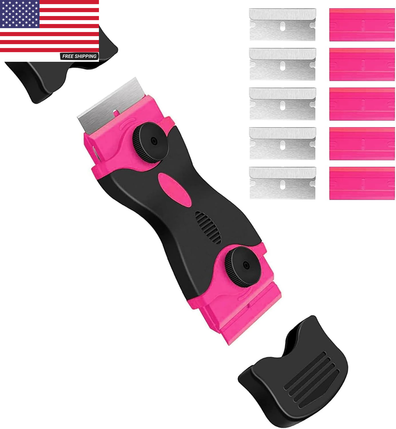 Razor Blade Scraper Tool Double-Edged Paint & Adhesive Remover with 10 Extra Bla