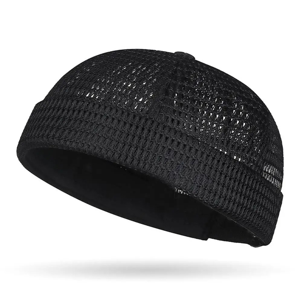 men Breathable Quick Dry Mesh Skullcap Hat Summer Brimless Adjustable Sun Cap