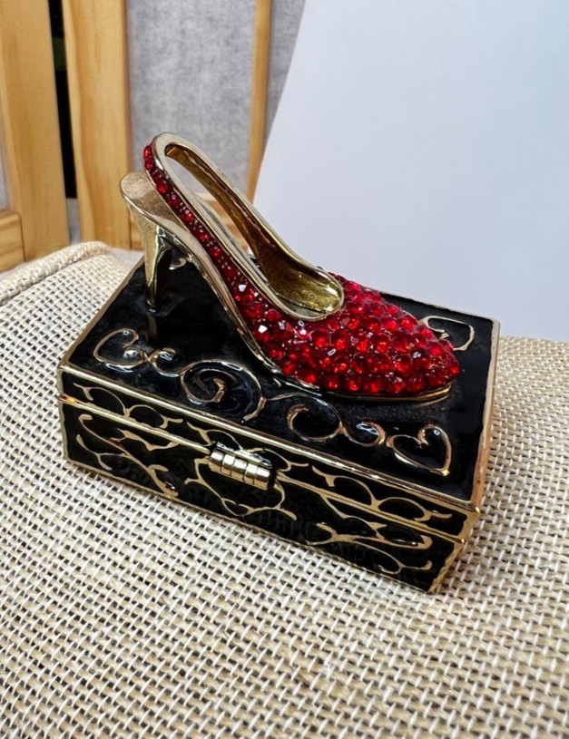Red Shoe Crystal Shoe Box Approx 2.25"L Trinket Pill Box Slingback