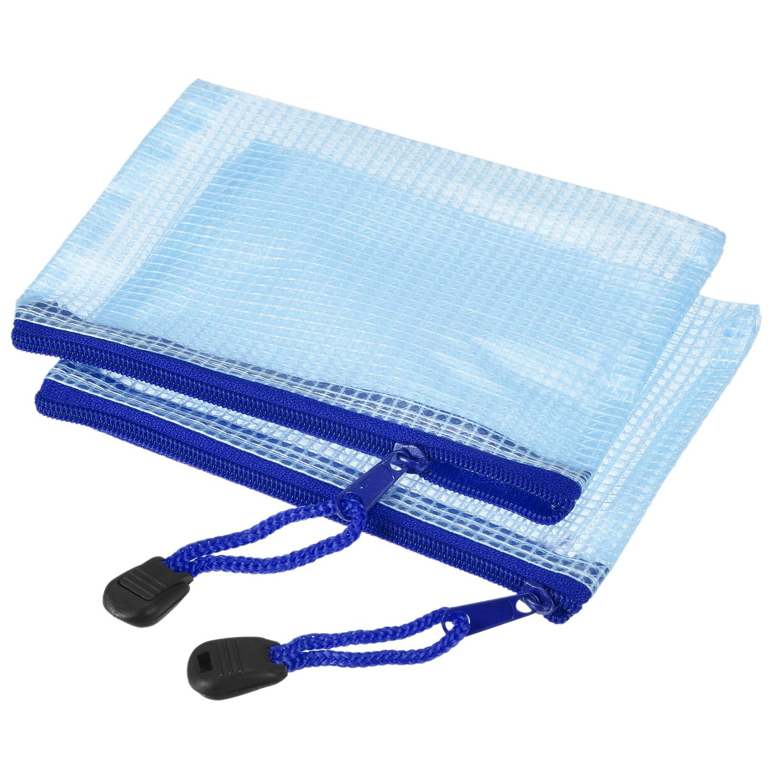 3 Pcs Mesh Zipper Bags, A6 File Document Pockets Bill Pouch Folders, Blue